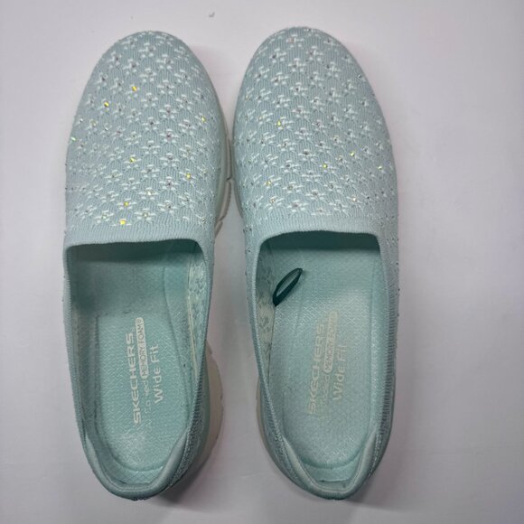 8.5 Wide Fit Skechers Women's Easy Going Rhinestone Knit Mules Glitz Strut Sage - Picture 7 of 16